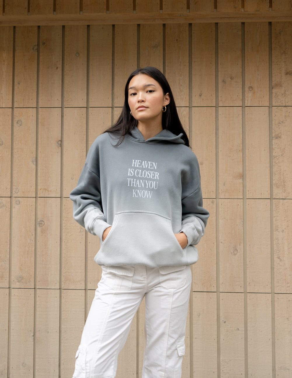 Elevated Faith Christian Hoodie in Gray with the text Heaven is Closer Than You Know