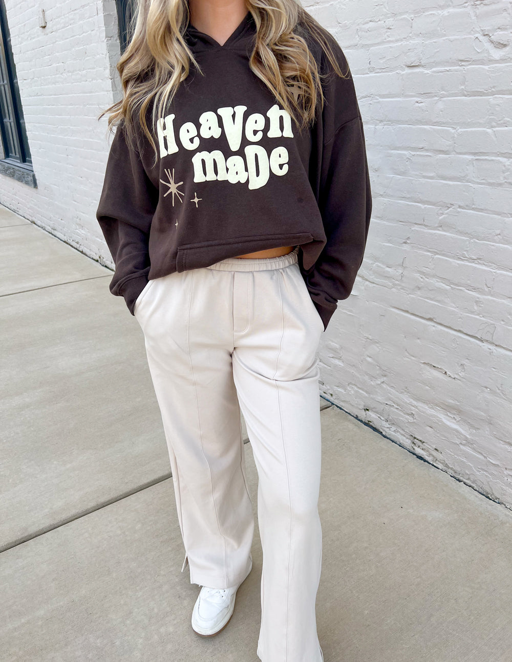 Elevated Faith Christian Hoodie in Brown with Heaven Made Print for Comfortable Style