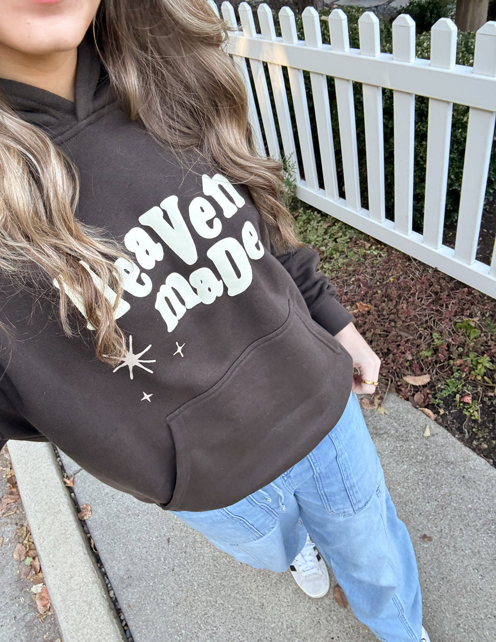 Elevated Faith Christian Hoodie in Brown featuring 'Heaven Made' text design