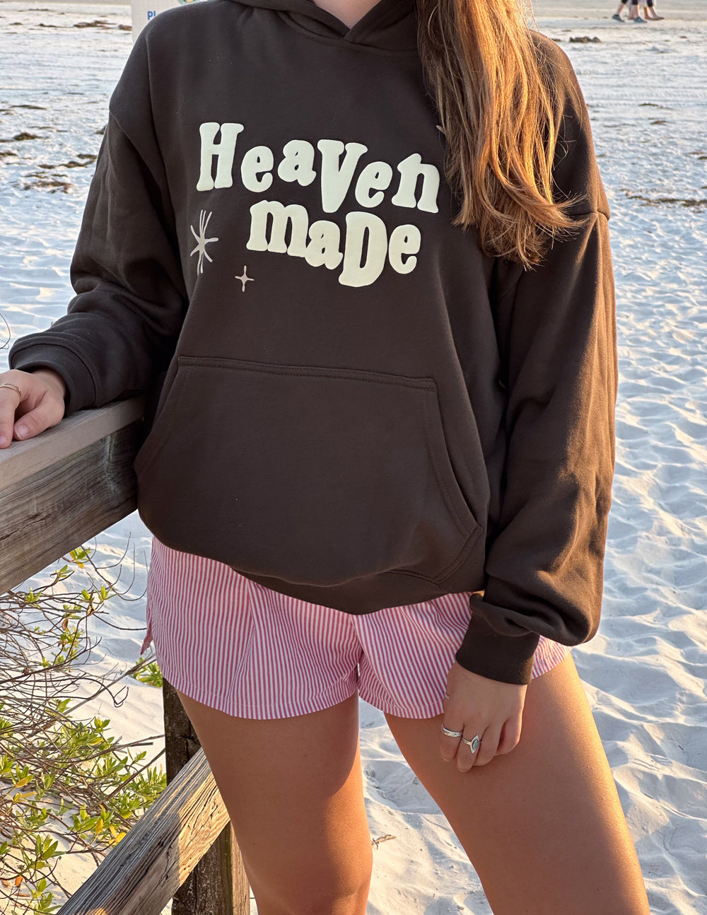 Elevated Faith Christian Hoodie in Brown with Heaven Made Design for Comfortable Casual Wear