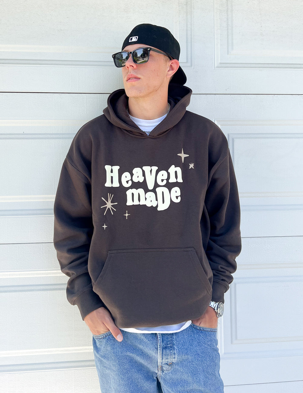 Brown Christian Hoodie with Heaven made graphic design for stylish comfort and faith-inspired fashion