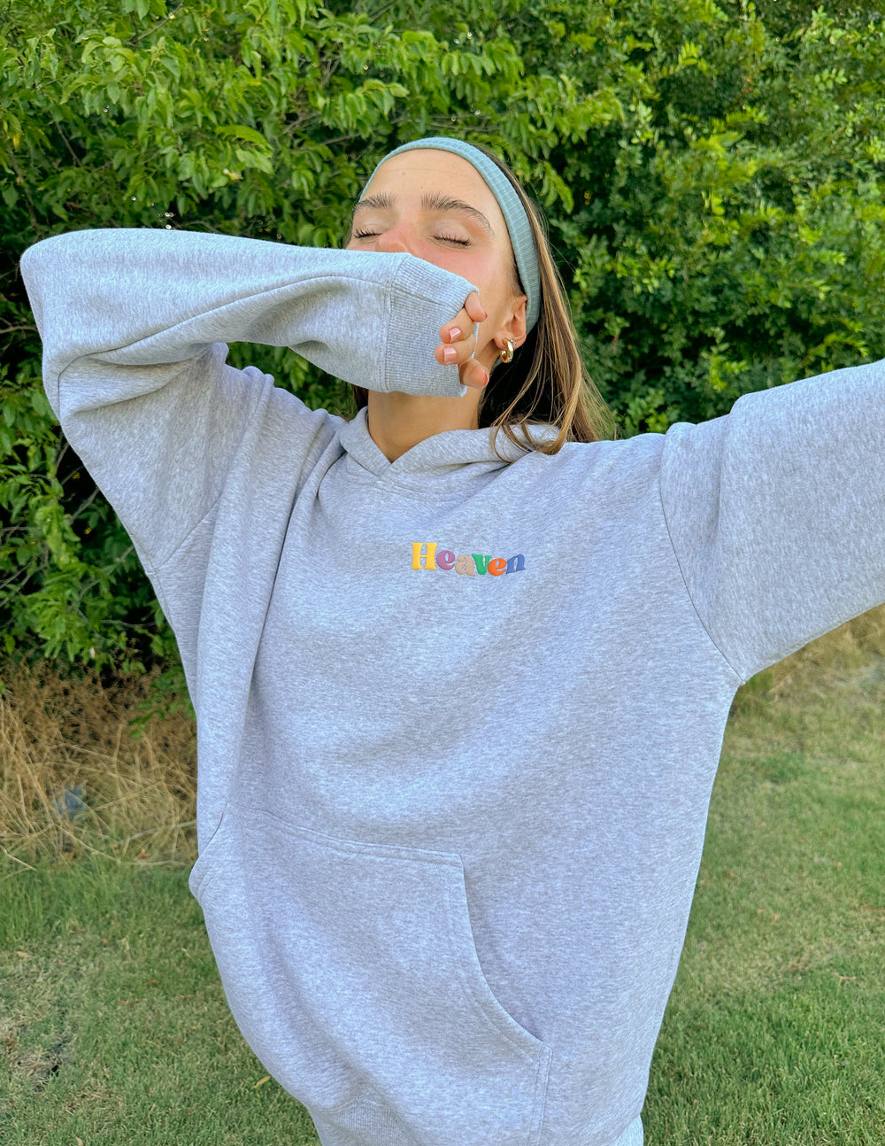 Gray Christian Hoodie from Elevated Faith with a colorful logo for a stylish look