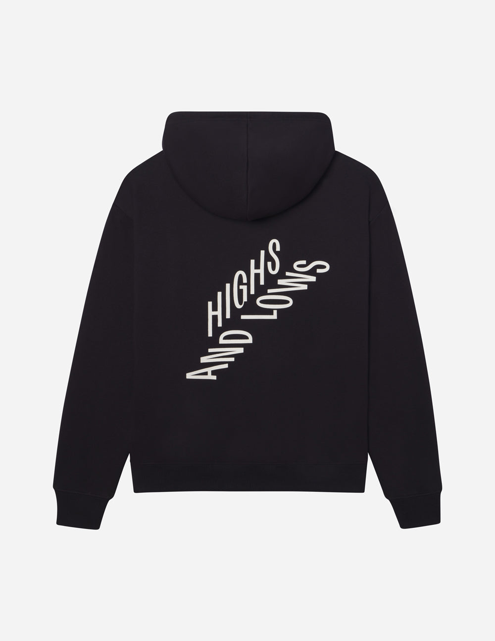 Elevated Faith Christian Hoodie in black featuring 'Highs and Lows' graphic design on the back