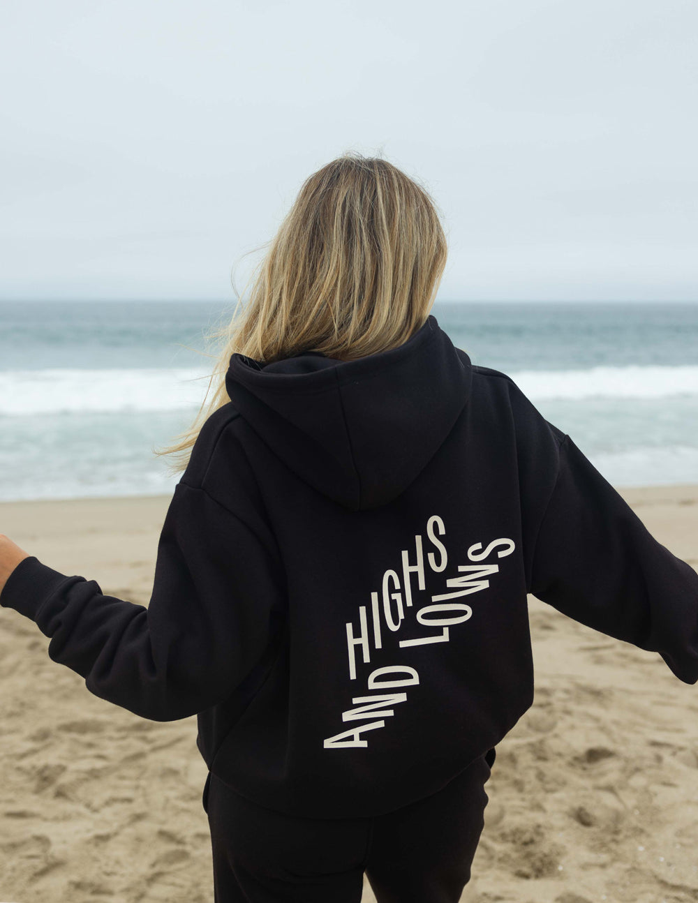Elevated Faith Christian Hoodie in Black with 'Highs and Lows' Text on Back for Casual Wear