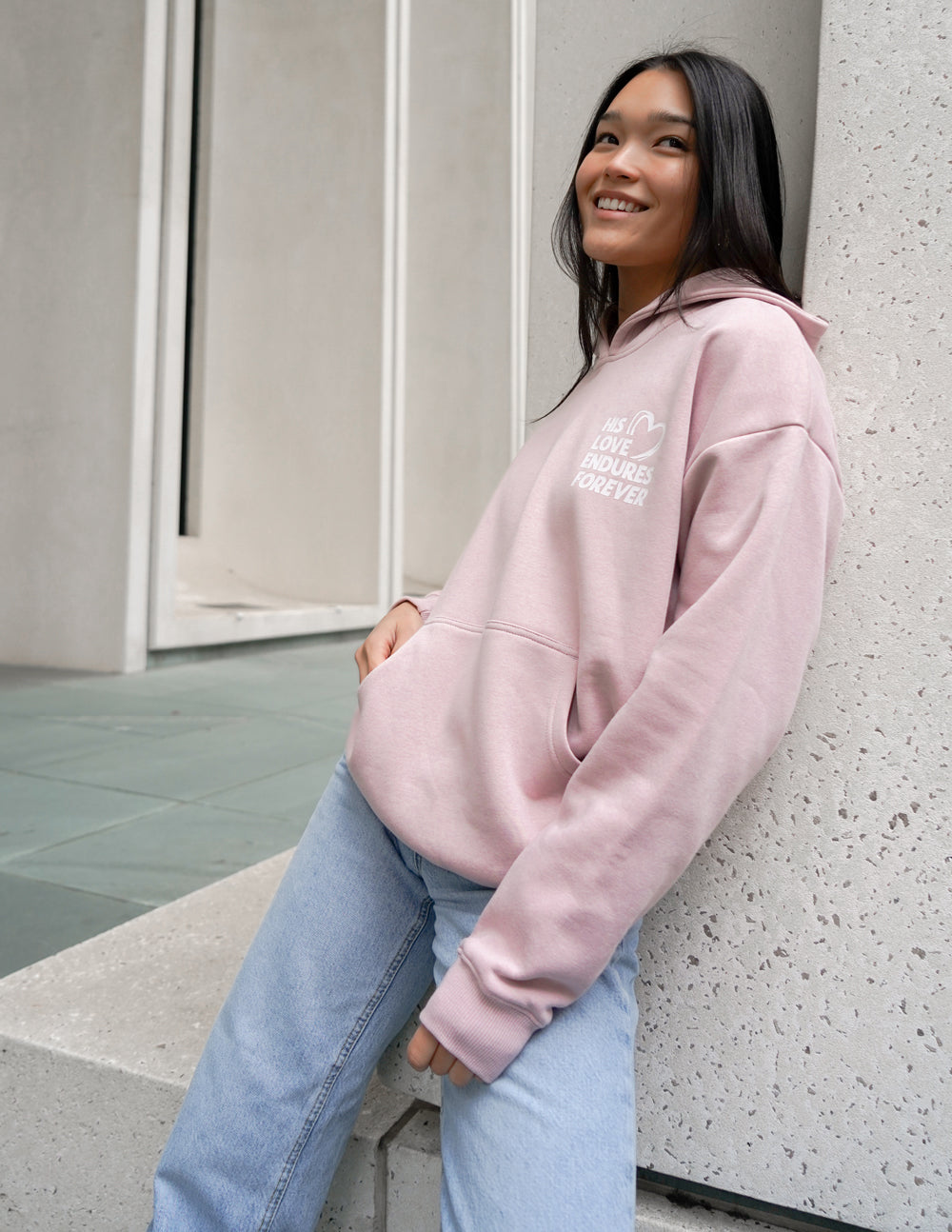 Light Pink Elevated Faith Christian Hoodie with Front Pocket and Inspirational Design