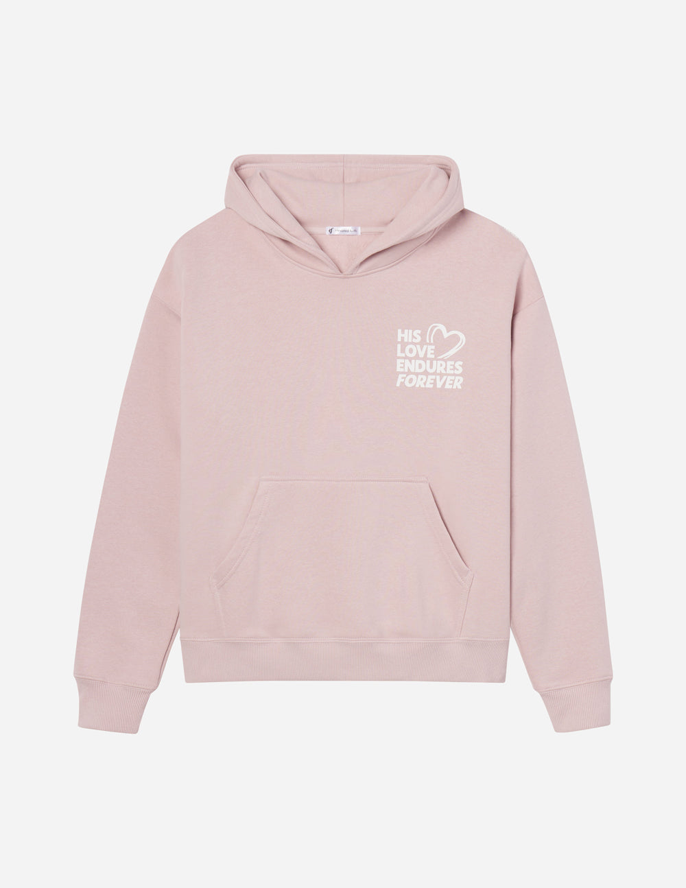 Elevated Faith Christian Hoodie in Pink with 'His Love Endures Forever' Design