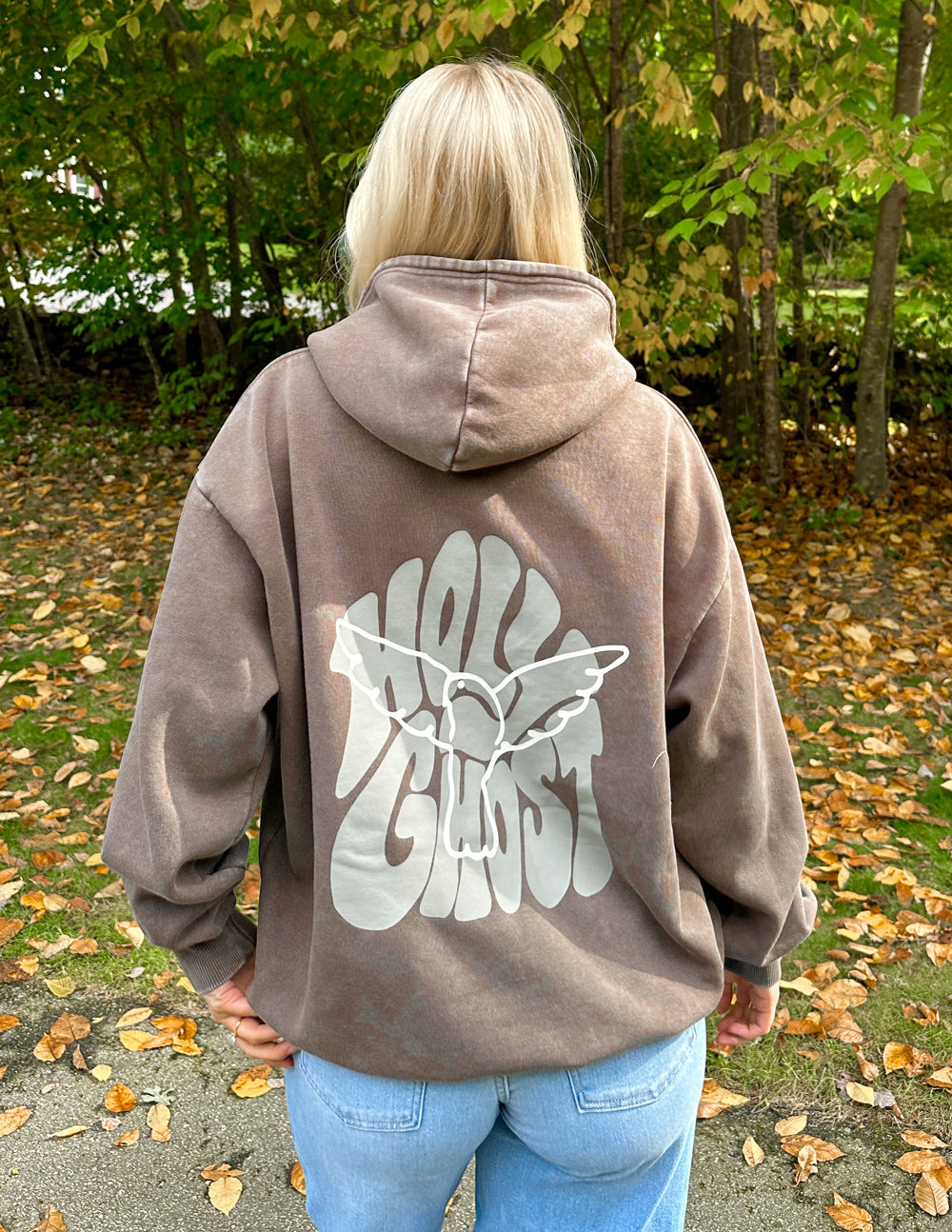 Elevated Faith Christian Hoodie in brown featuring a stylish graphic design on the back