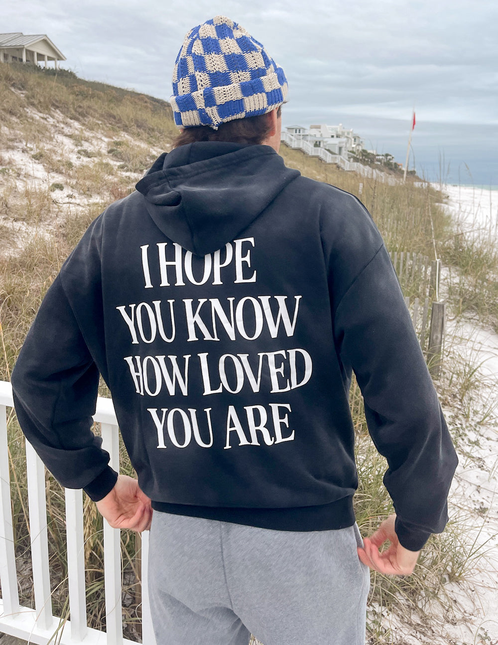 Elevated Faith Christian Hoodie with a message 'I Hope You Know How Loved You Are' on the back