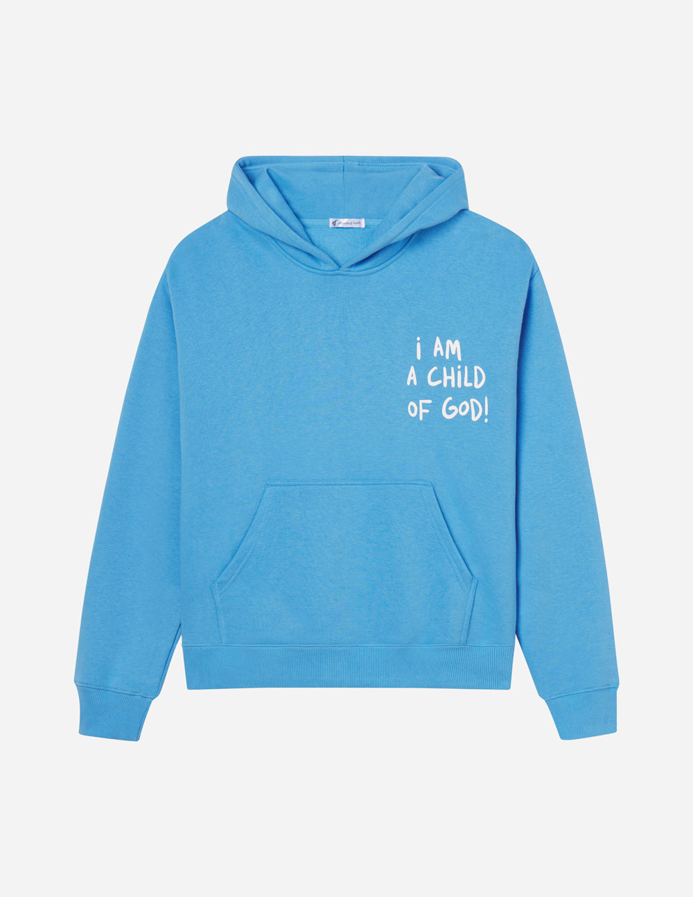 Elevated Faith Christian Hoodie in Blue with 'I am a Child of God' printed design