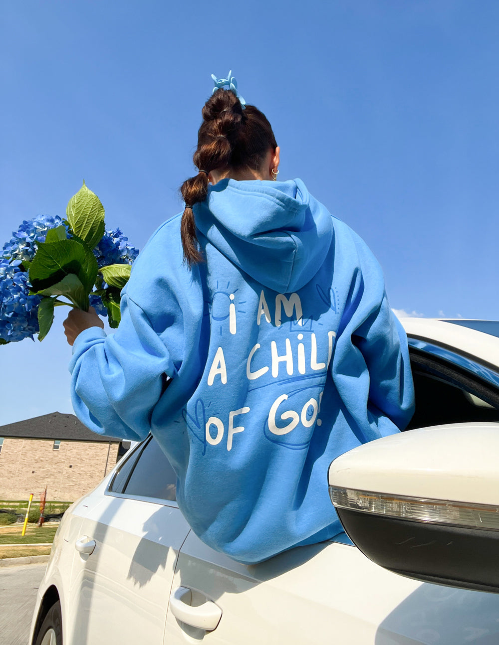 Blue Christian Hoodie with 'I Am a Child of God' Print, Perfect for Everyday Wear