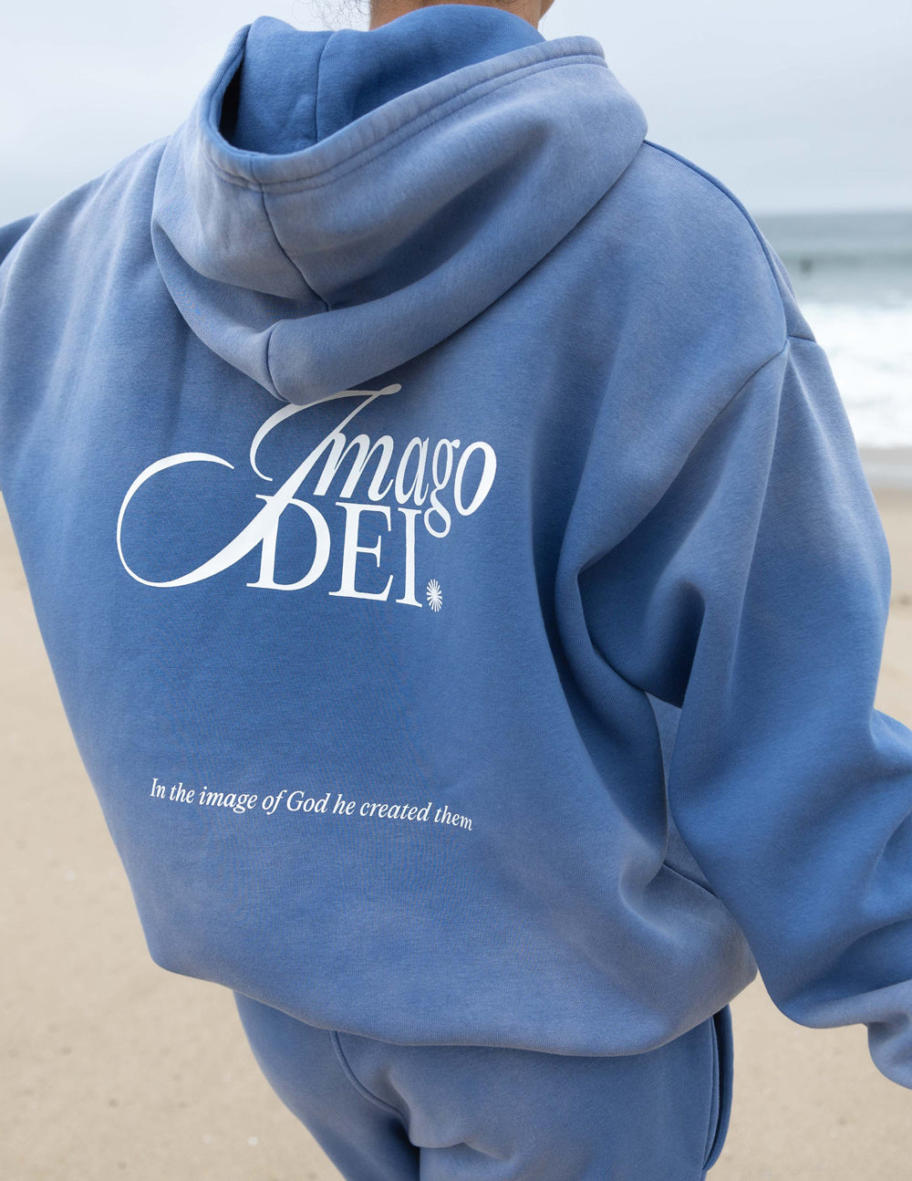 Elevated Faith Christian Hoodie in Blue with Imago Dei graphic on the back