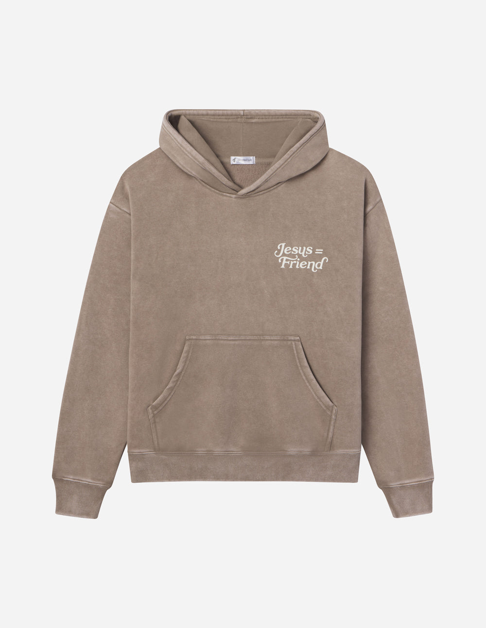 Elevated Faith Christian Hoodie in taupe with 'Jesus is Friend' graphic on the front