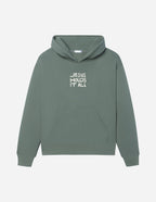 Elevated Faith Christian Hoodie in Green with 'Jesus Holds It All' Design and Front Pocket