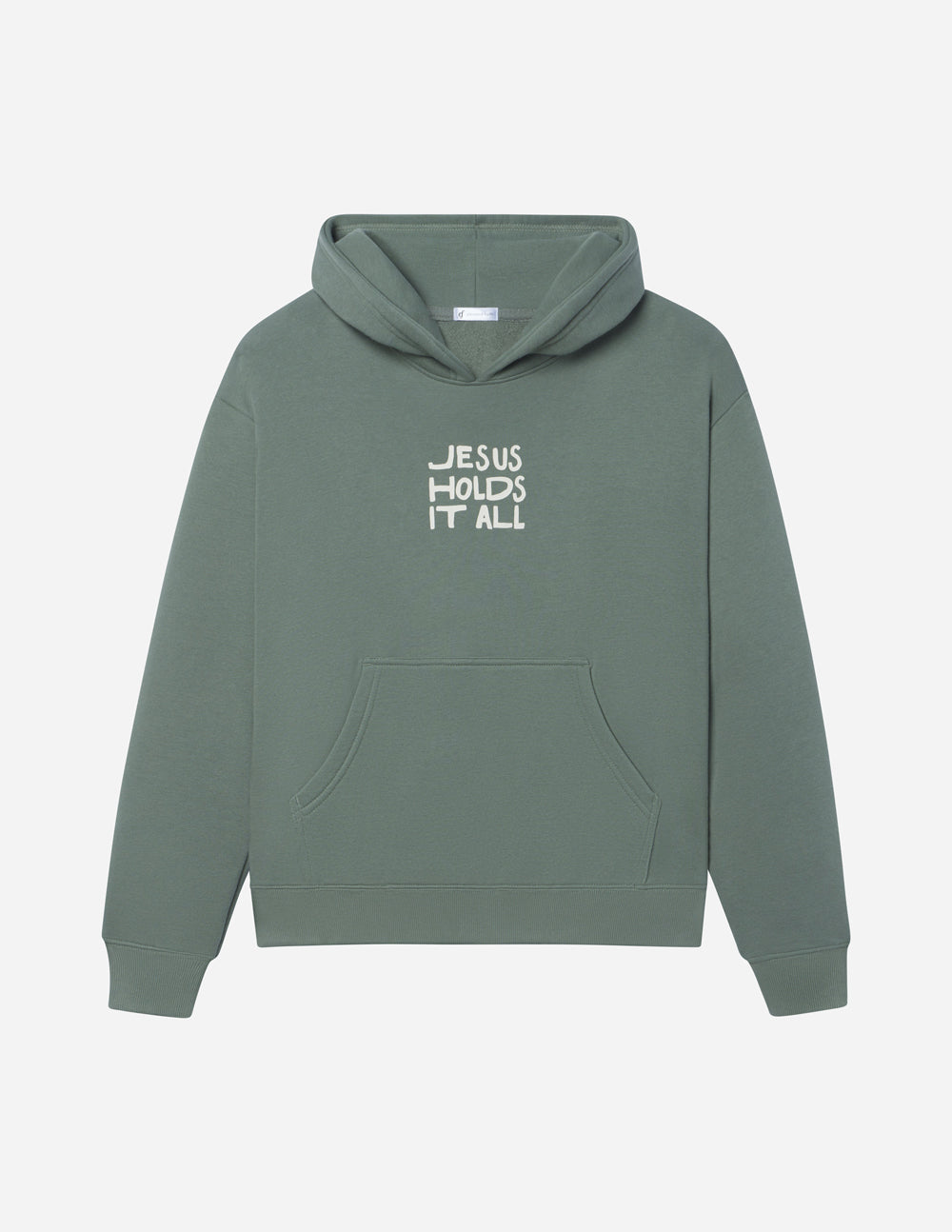 Elevated Faith Christian Hoodie in Green with 'Jesus Holds It All' Design and Front Pocket