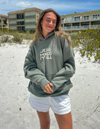 Elevated Faith Christian Hoodie in Olive Green with 'Jesus Holds It All' Design for Comfort and Style