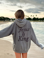 Elevated Faith Christian Hoodie with 'Jesus Is King' print on the back, ideal for casual wear
