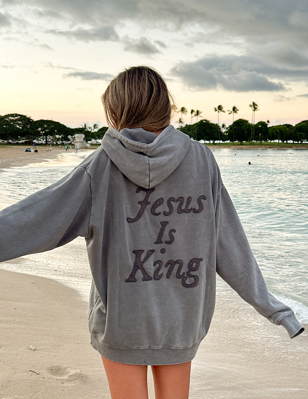 Elevated Faith Christian Hoodie with 'Jesus Is King' print on the back, ideal for casual wear