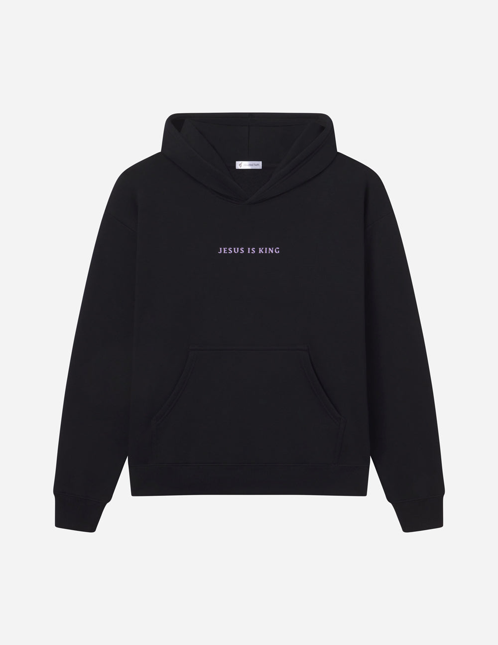 Black Elevated Faith Christian Hoodie with 'Jesus is King' print on front and a cozy design