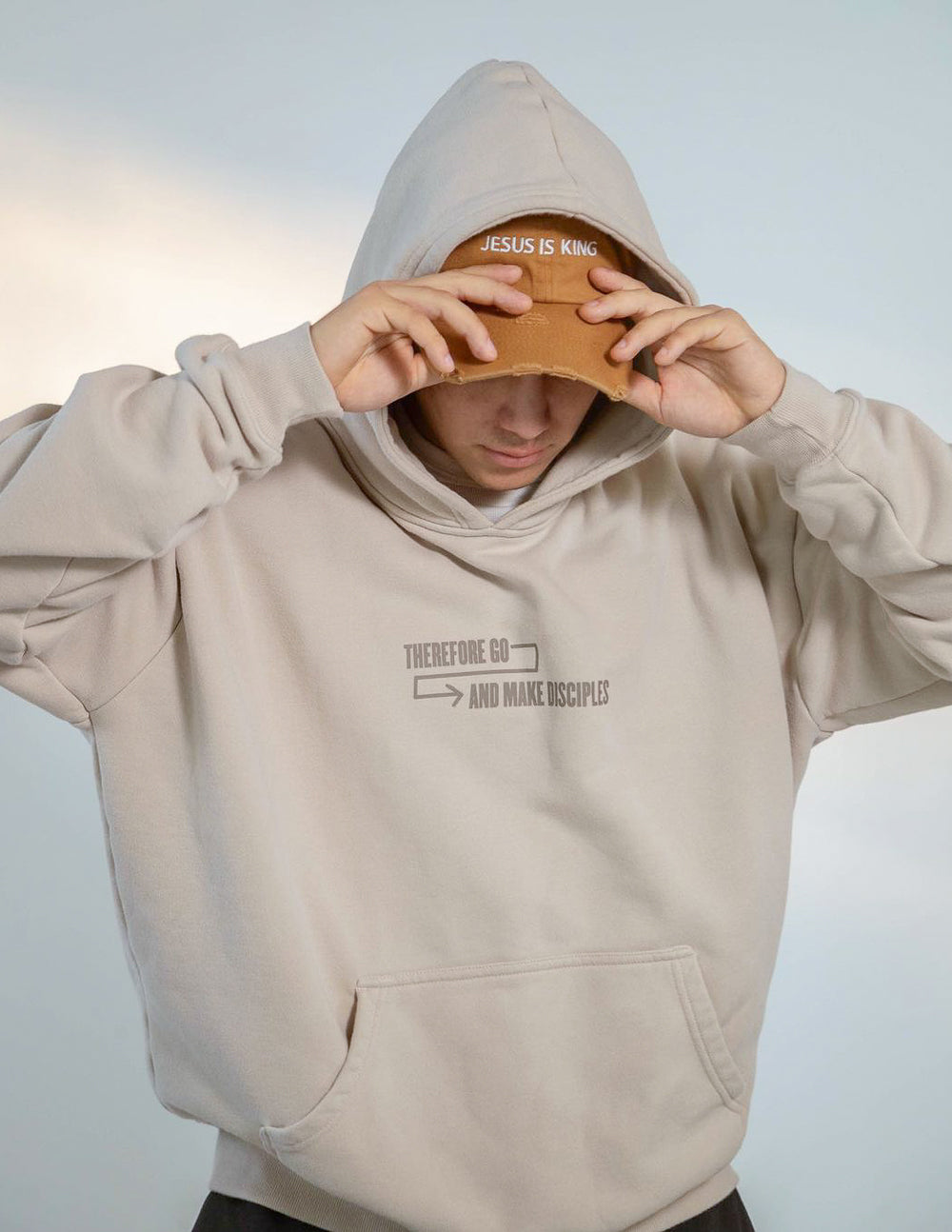 Elevated Faith Christian Hoodie in Beige with Inspirational Text for Comfortable Everyday Wear