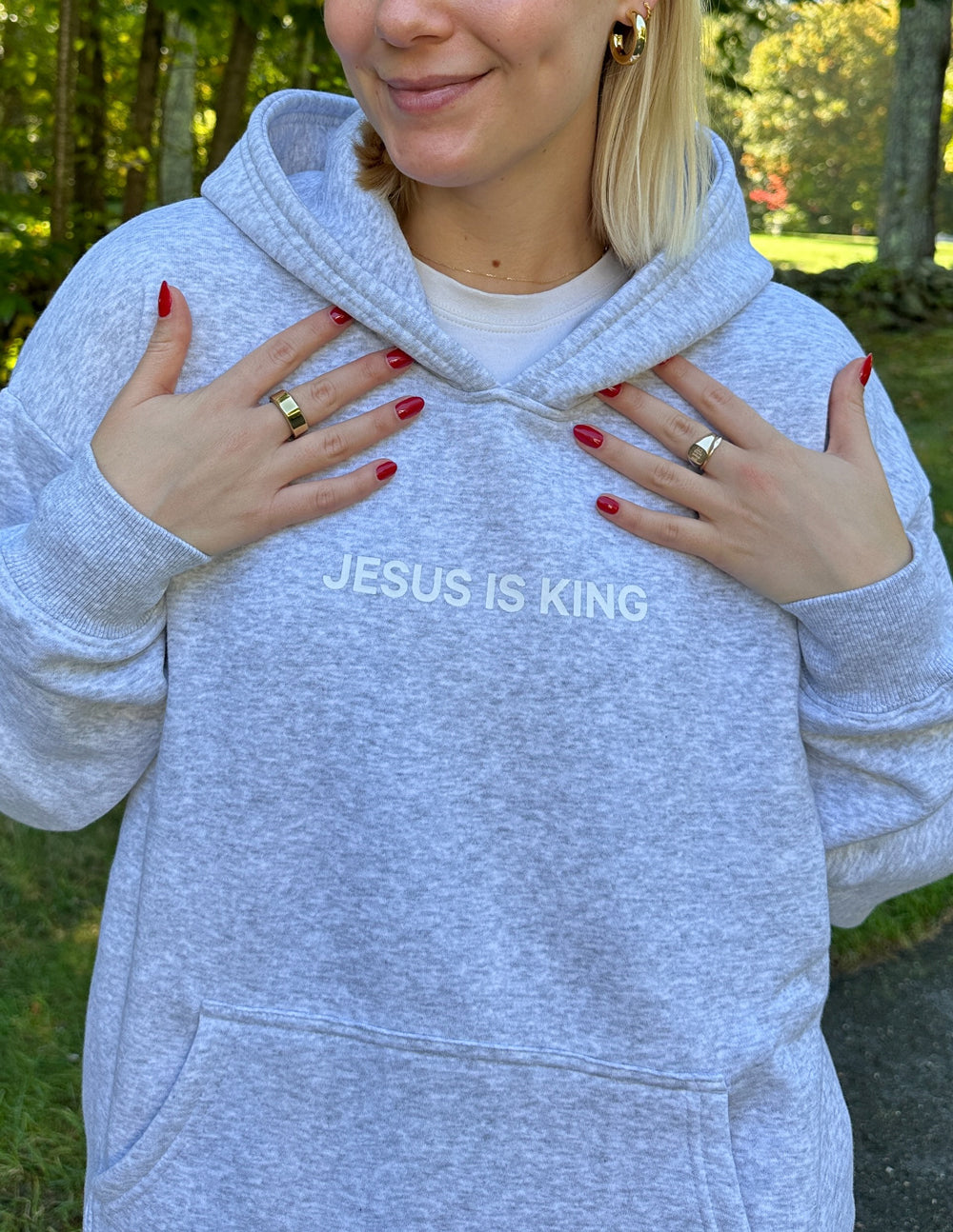 Elevated Faith Christian Hoodie in gray with 'Jesus is King' text for a stylish faith statement