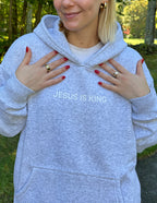 Elevated Faith Christian Hoodie in gray with 'Jesus is King' text for a stylish faith statement