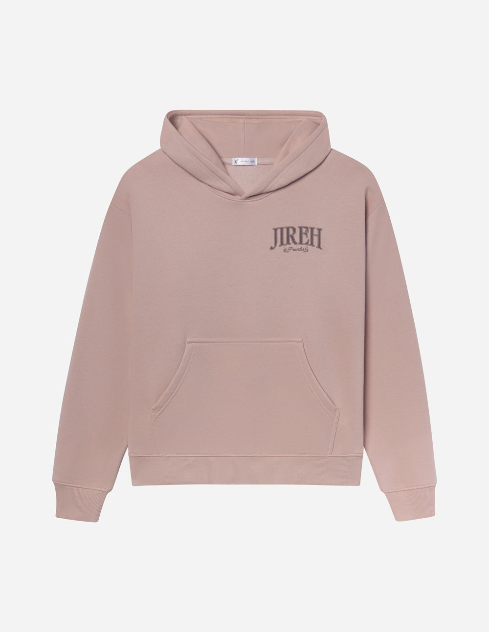 Elevated Faith Christian Hoodie in soft beige with a stylish JIREH design and front pocket
