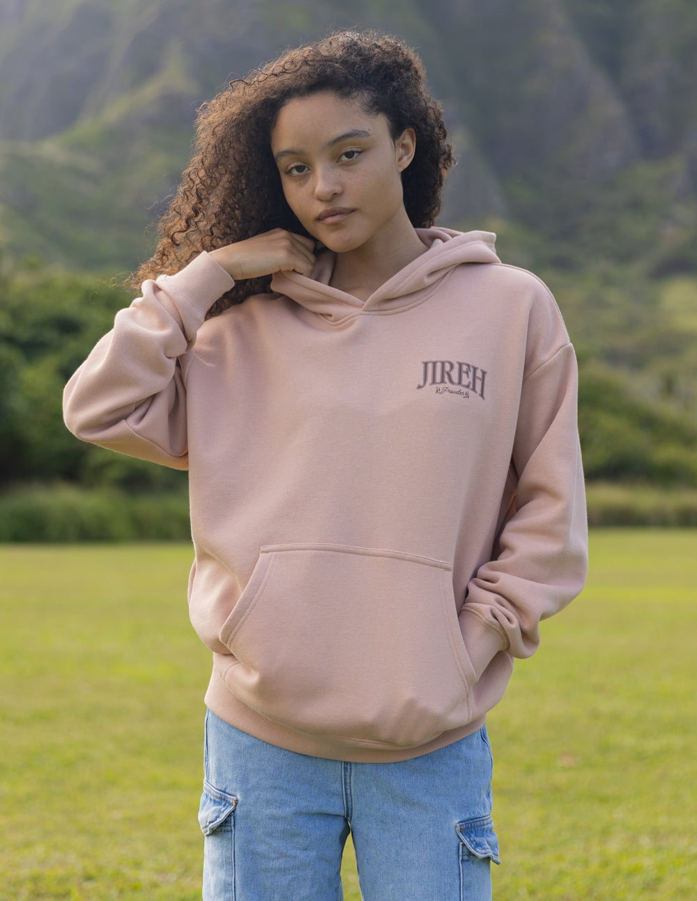 Elevated Faith Christian Hoodie in Light Pink with a Stylish Logo on the Chest