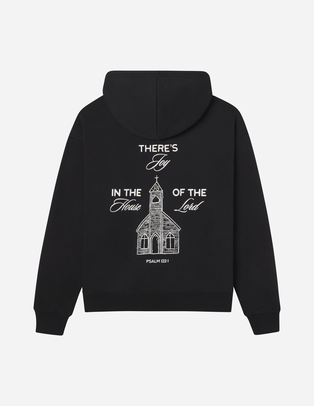 Elevated Faith Christian Hoodie featuring a church graphic and Psalm 122:1 text on the back