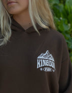 Brown Christian Hoodie featuring 'Kingdom of God' graphic with mountain design