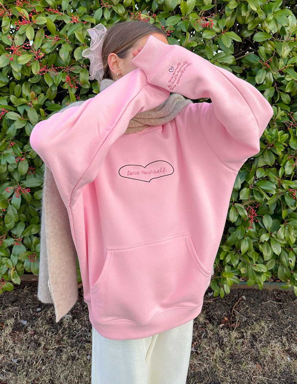 Pink Christian Hoodie from Elevated Faith with front pocket and relaxed fit for comfortable wear