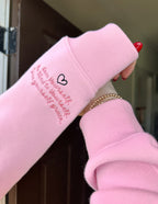 Elevated Faith Christian Hoodie in Pink with Inspirational Sleeve Design and Heart Detail