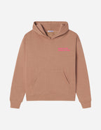 Elevated Faith Christian Hoodie in Tan with Front Pocket and Bold Pink Text Design
