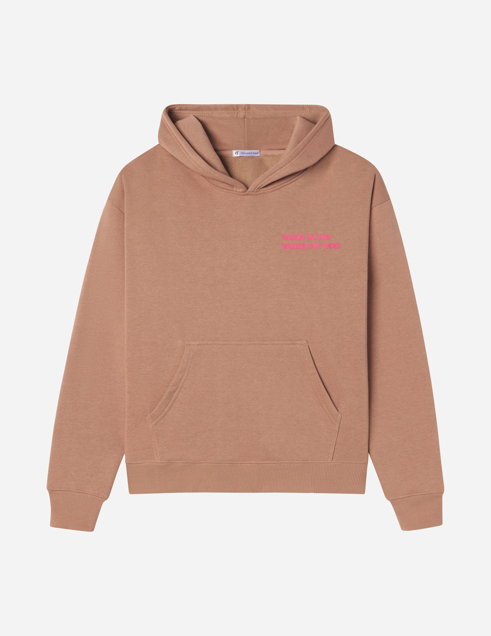 Elevated Faith Christian Hoodie in Tan with Front Pocket and Bold Pink Text Design