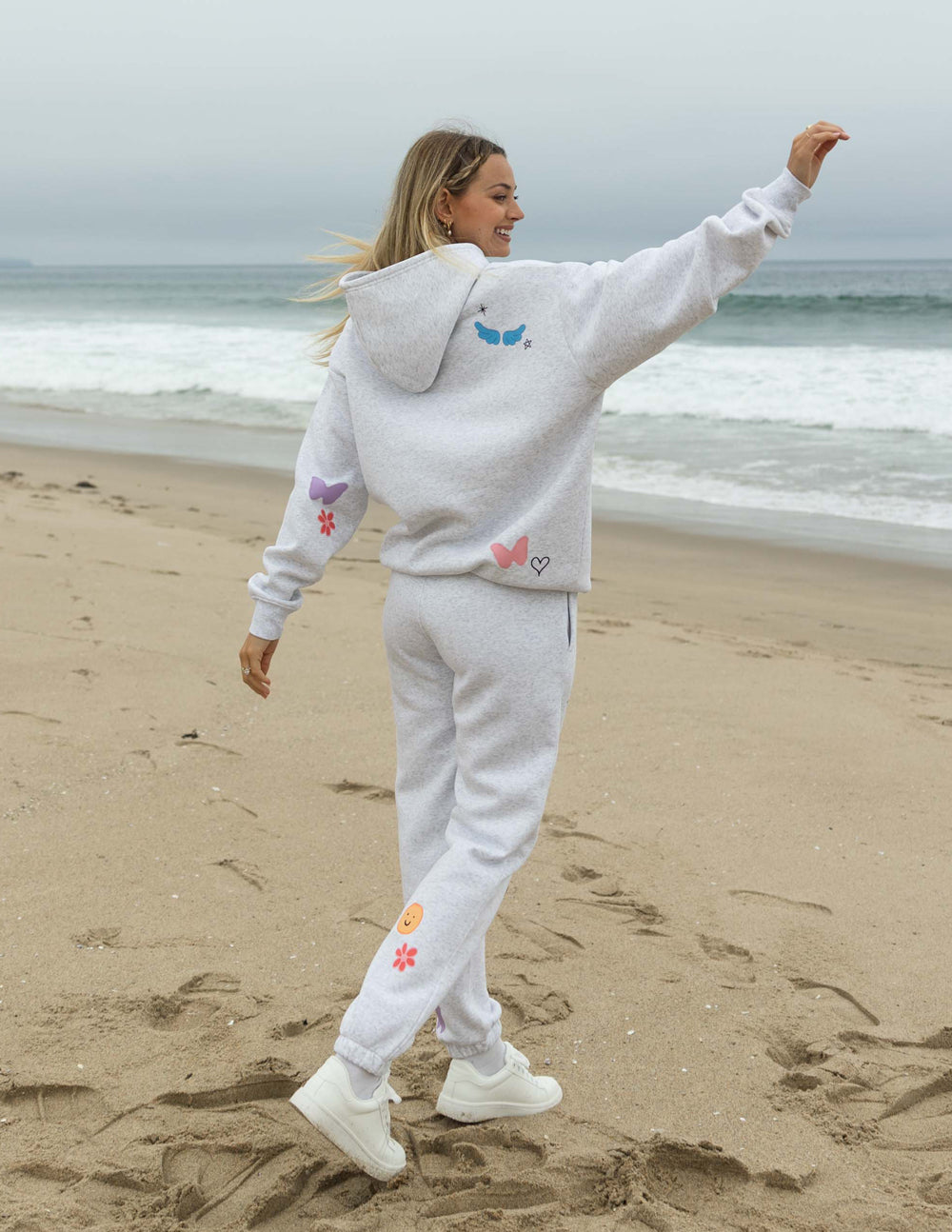 Elevated Faith Christian Hoodie in Light Gray with Colorful Butterfly and Flower Designs