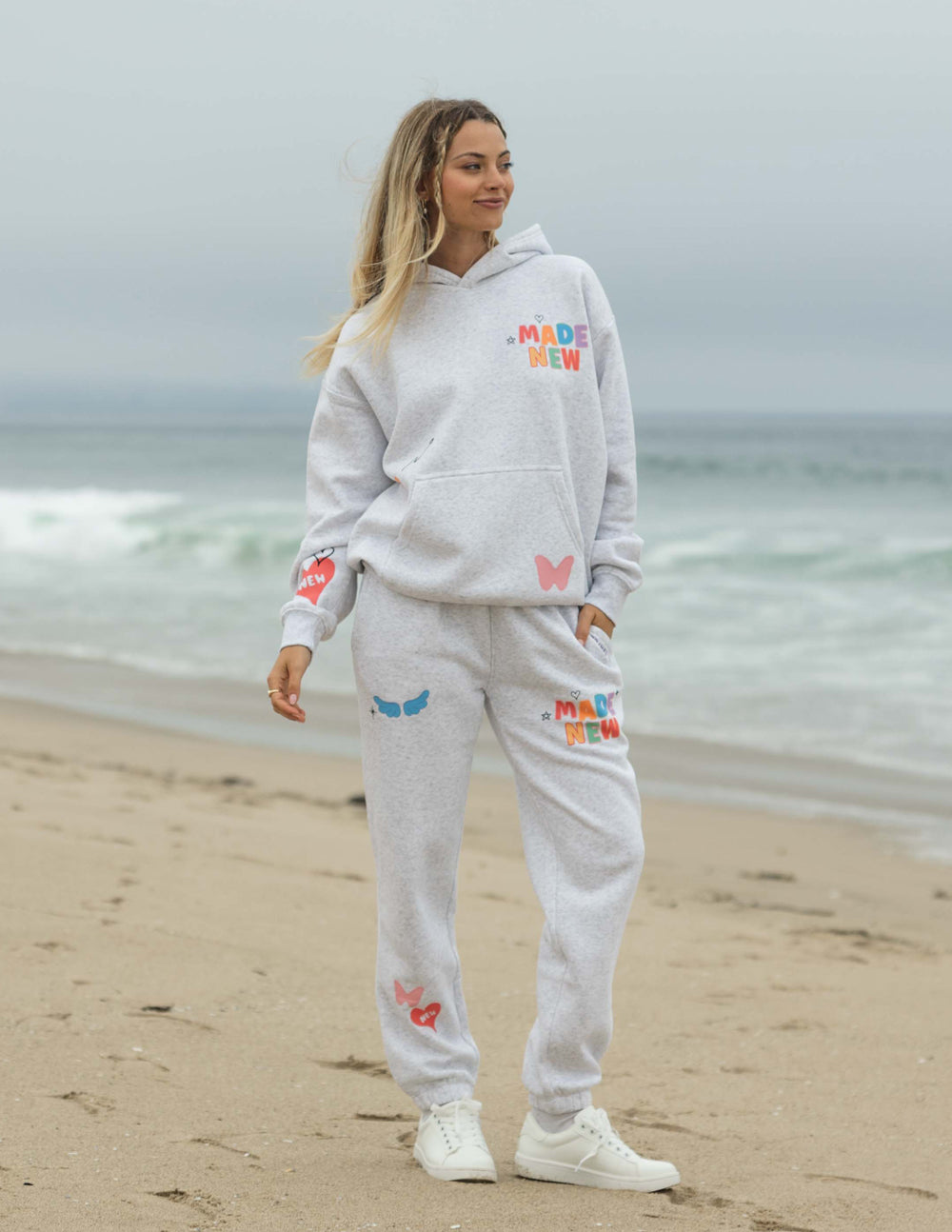 Elevated Faith Christian Hoodie in Light Gray with Colorful Butterfly Prints for Comfortable Wear