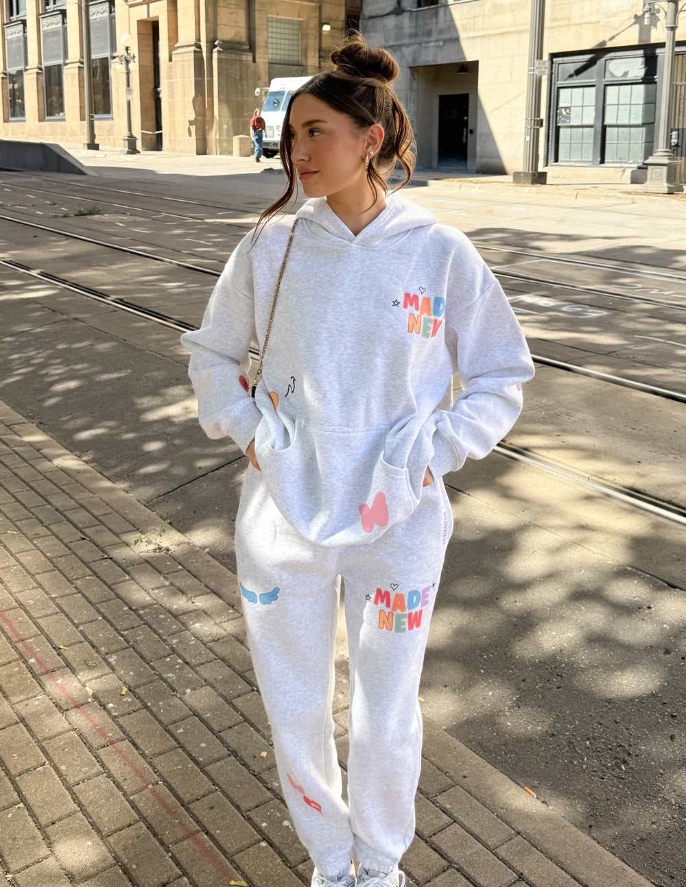 Elevated Faith Christian Hoodie in Light Gray with Colorful 'Made New' Design for Comfort and Style