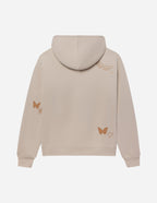 Light beige Christian Hoodie featuring butterfly and heart designs on the back