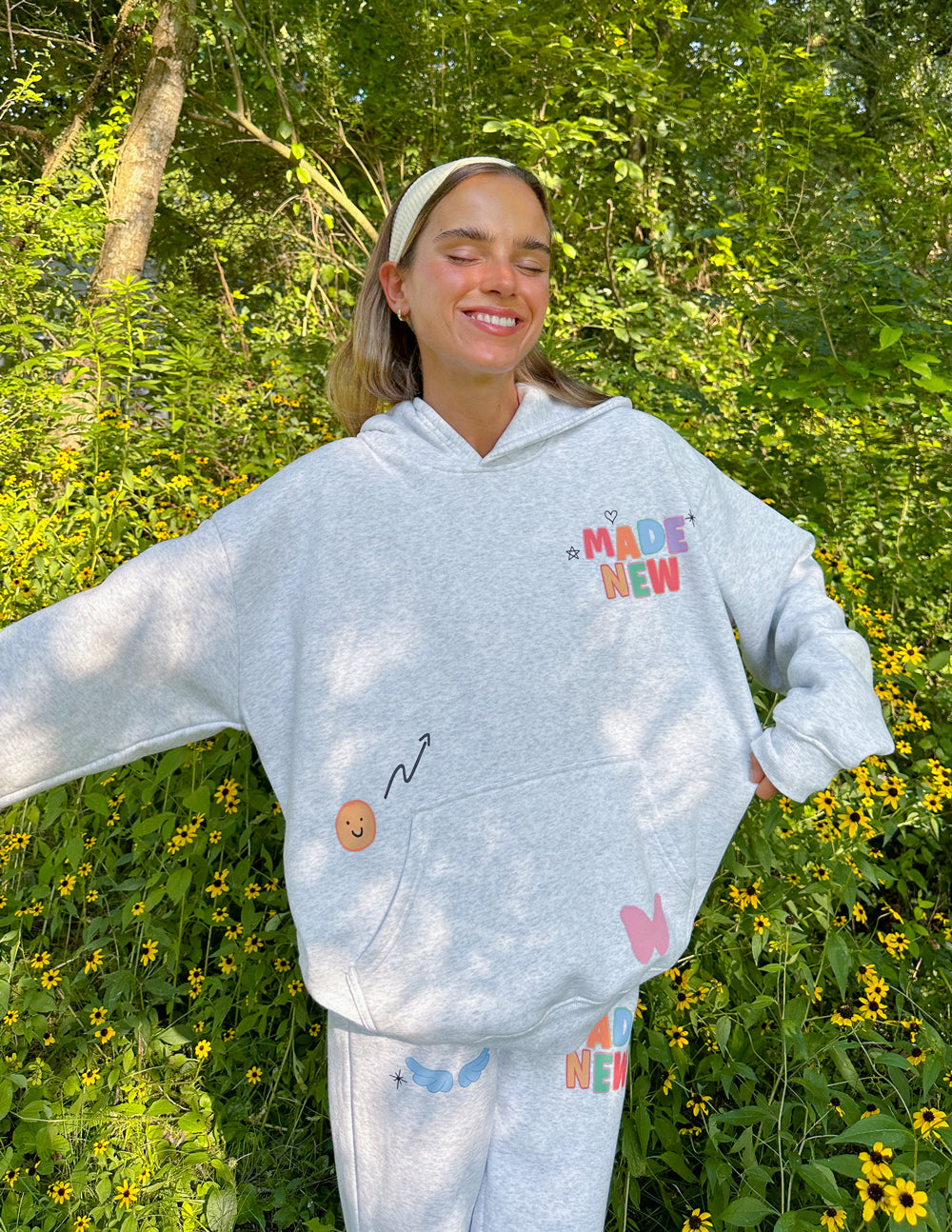 Elevated Faith Christian Hoodie in Gray with Colorful 'Made New' Graphics and Oversized Fit