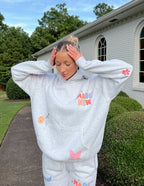 Elevated Faith Christian Hoodie in Gray with colorful graphics and a relaxed fit for comfort