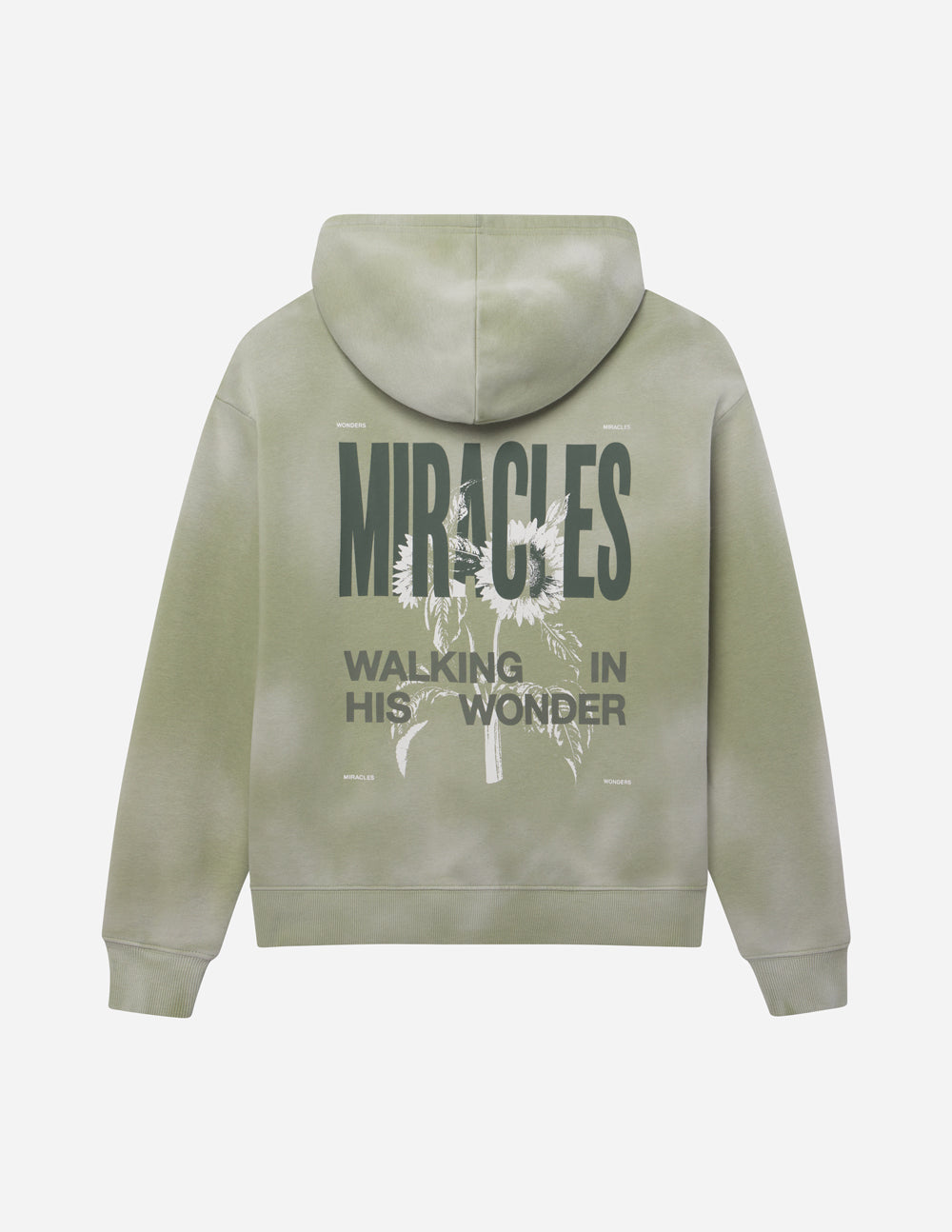 Elevated Faith Christian Hoodie in Olive with Miracles and Walking in His Wonder print on back