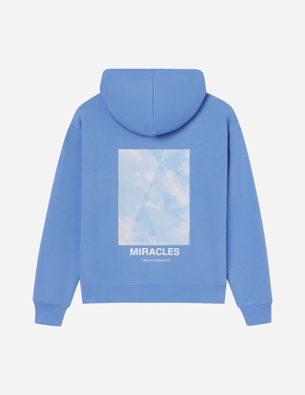 Elevated Faith Christian Hoodie in Light Blue featuring 'Miracles' graphic on the back