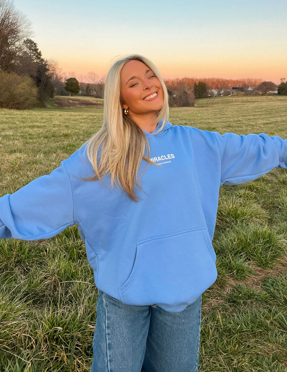 Light blue Elevated Faith Christian Hoodie with front pocket and relaxed fit, perfect for casual wear