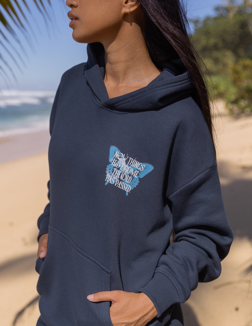 Elevated Faith Christian Hoodie in navy with inspirational graphic on the front
