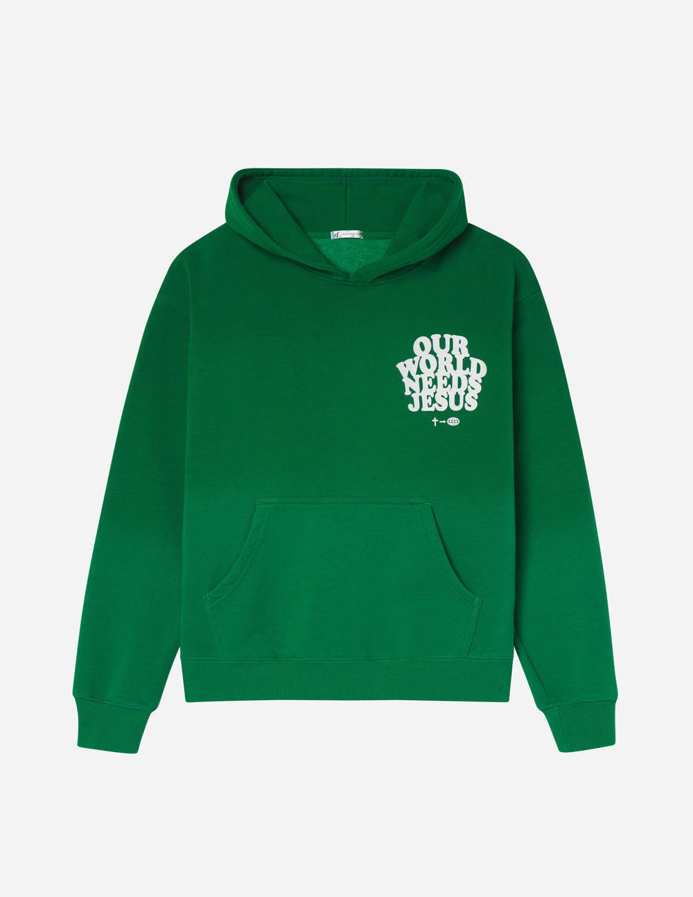 Elevated Faith Green Christian Hoodie with 'Our World Needs Jesus' Design