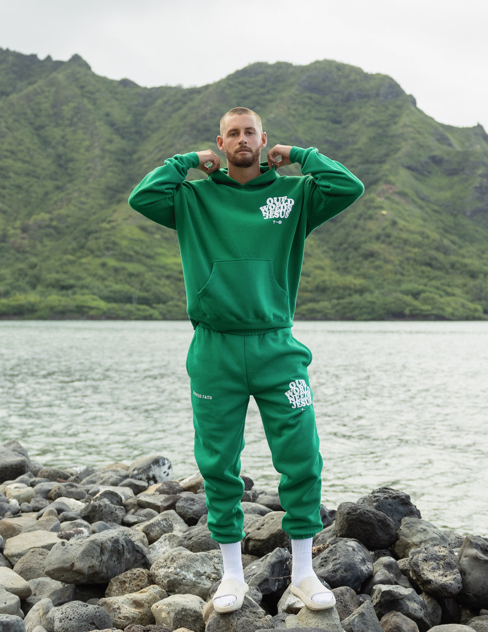 Green Christian Hoodie by Elevated Faith with front pocket and casual styling for comfortable wear