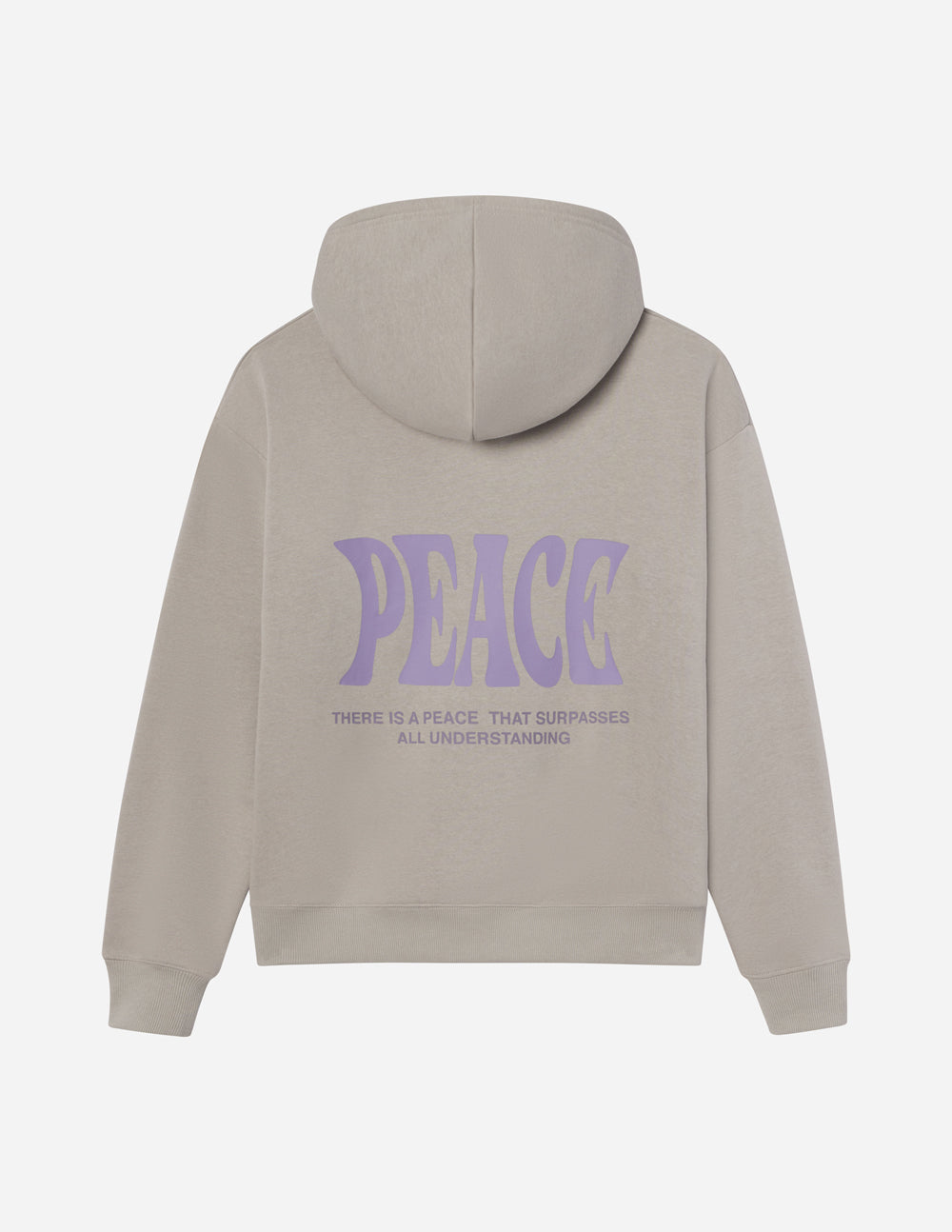 Elevated Faith Christian Hoodie in beige with 'Peace' graphic and inspirational quote on the back