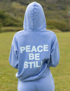 Elevated Faith Christian Hoodie in Light Blue with 'Peace Be Still' Text on Back