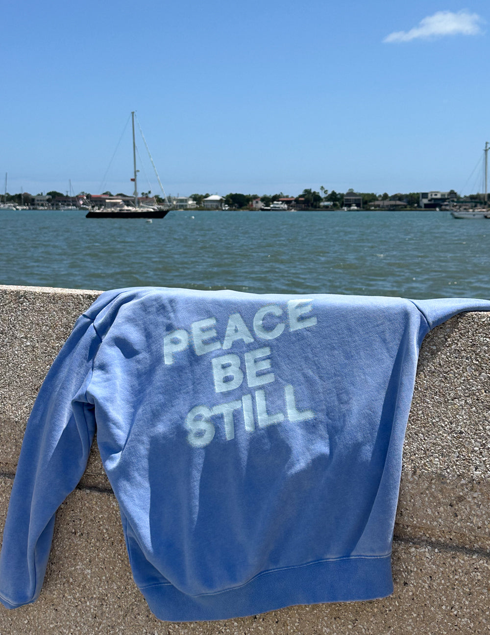 Elevated Faith Christian Hoodie in Blue with 'Peace Be Still' Text for Inspirational Style