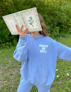 Light blue Christian Hoodie from Elevated Faith with 'Peace Be Still' printed on front