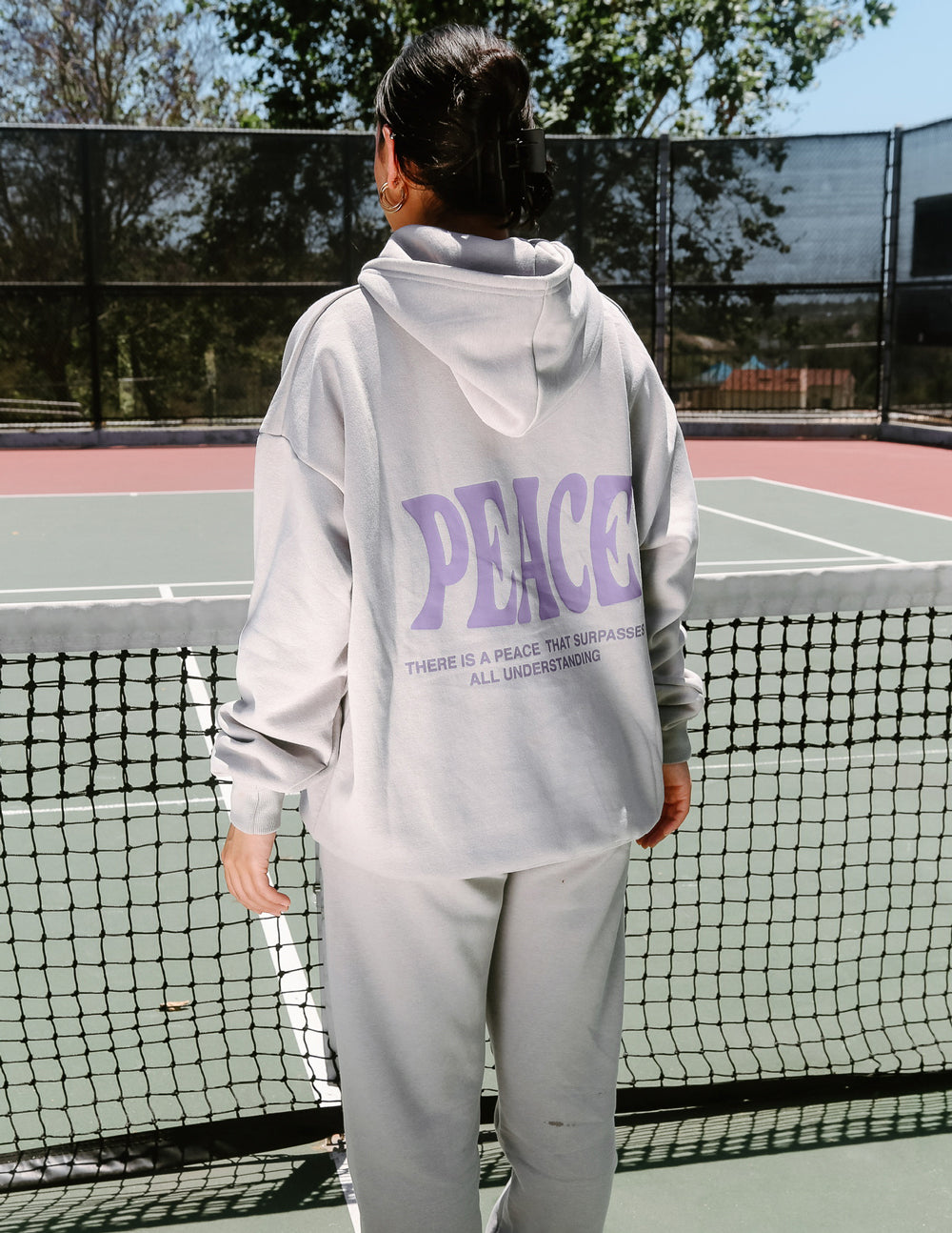 Elevated Faith Christian Hoodie in Gray with 'Peace' Graphic for Comfort and Style
